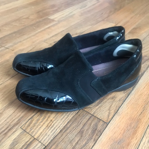 Clarks Everyday Black Leather Croc Print Toe/Heel - Picture 4 of 7